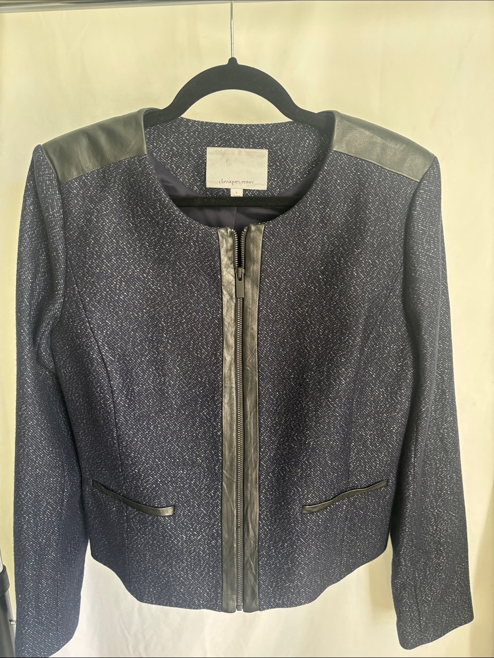 Classiques Entier Navy Tweed Zip-Front Blazer with Black Trim